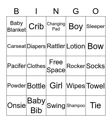 Baby Bingo  Bingo Card