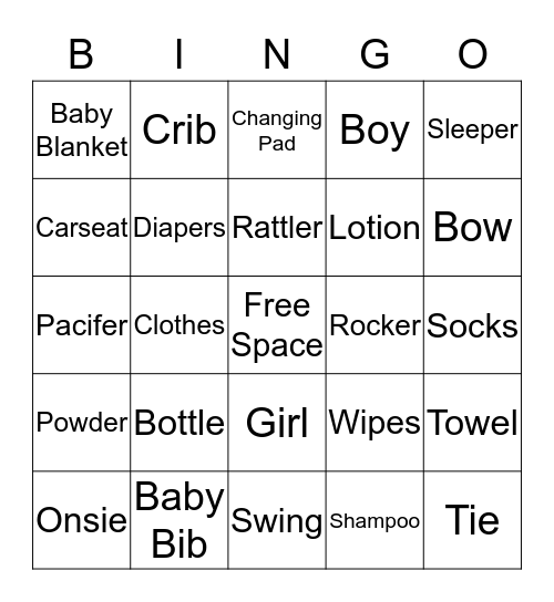 Baby Bingo  Bingo Card