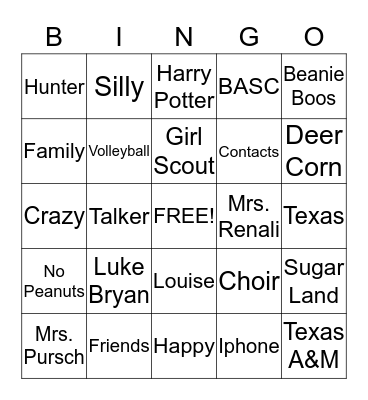 Caitlin's 11th Birthday!! Bingo Card