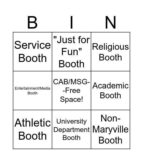 Involvement Fair Bingo Card