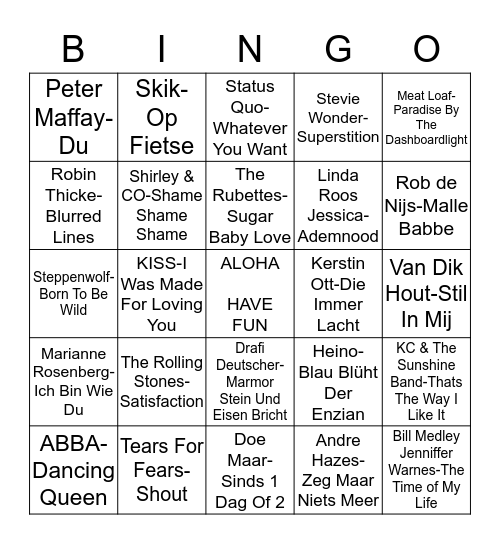 Aloha Music Bingo Card