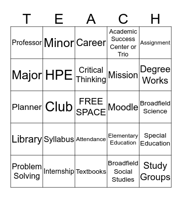 Education Bingo Activity Bingo Card