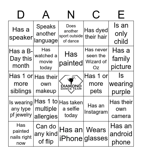 Diamond's Ice Breaker Bingo Card