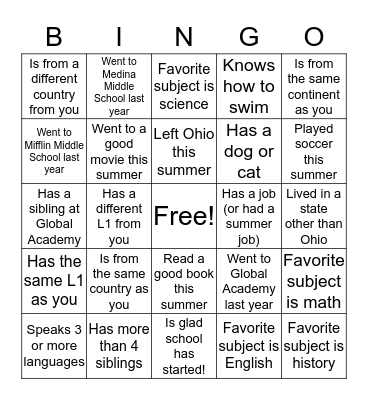 Find Someone Who: Bingo Card