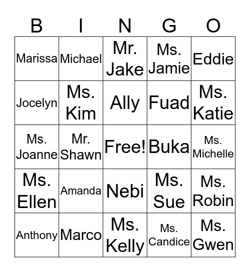 Friend Bingo Card