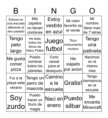BINGO DE LA NUEVA CLASE Bingo Card