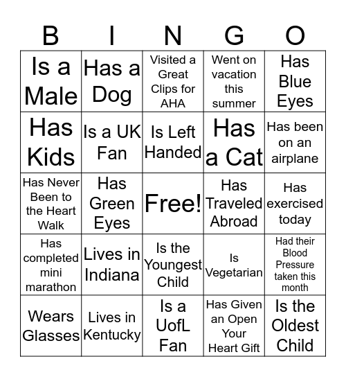 AHA Bingo Card