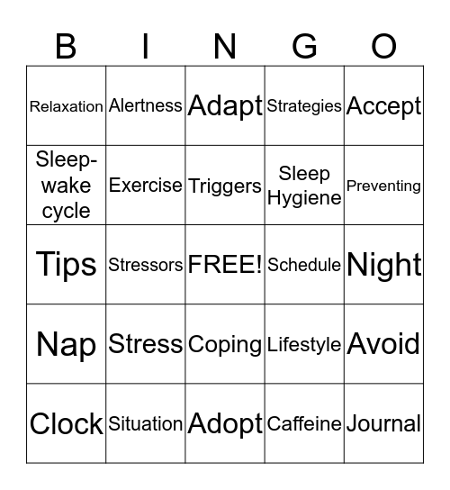 Sleep Hygiene & Stress Management Bingo Card