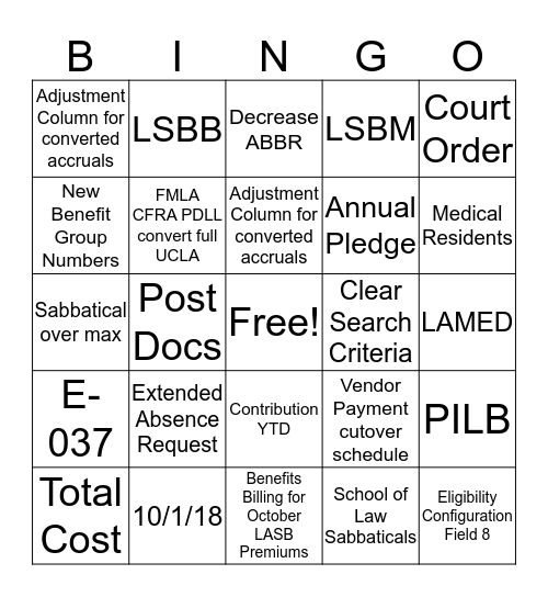 LASB Go-Live Bingo!!! Bingo Card