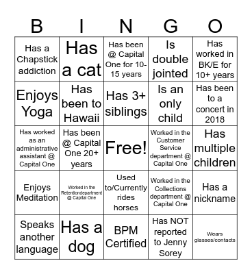 How Well Do You Know Your Team Bingo Card