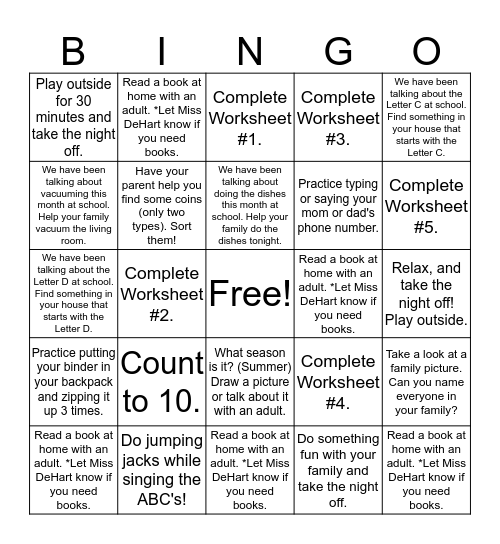 #2 Homework Bingo Board Level 1 Bingo Card