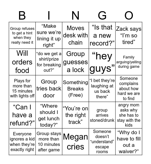 Hostage Bingo Card