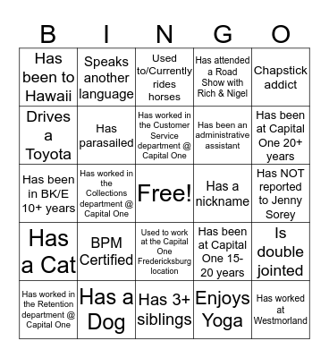 How Well Do You Know Your Team Bingo Card