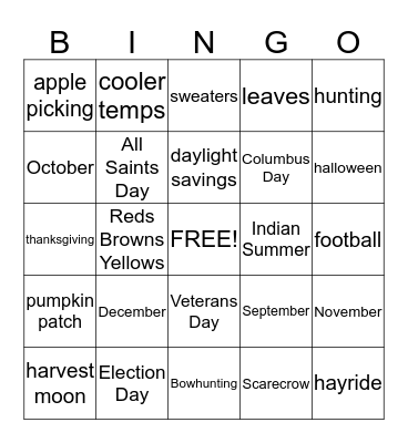 OSI  Fall Bingo Card