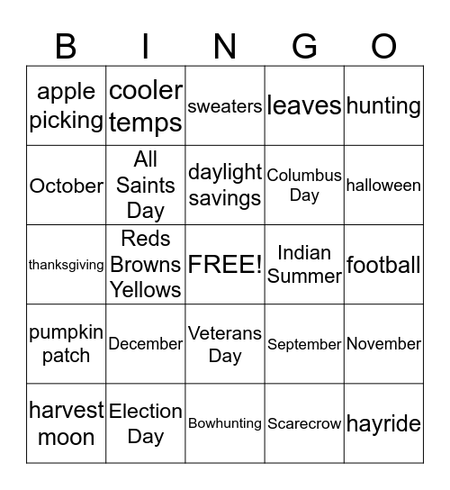 OSI  Fall Bingo Card