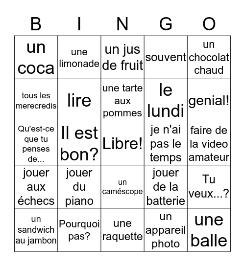 Bien Dit 2- Chapitre 1 Vocabulaire 2 Bingo Card