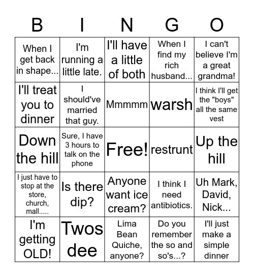 Grandma-isms Bingo Card