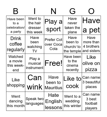 AUTOGRAPH Bingo 1VTE Bingo Card