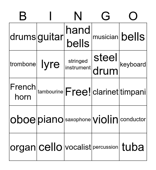 Frison's Musical BINGO Game Bingo Card