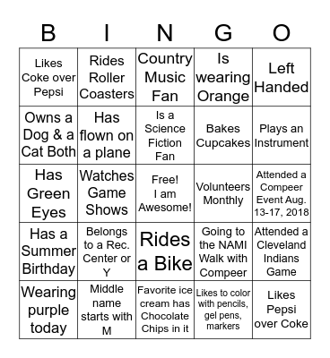Compeer 2018 Summer Picnic Bingo Card