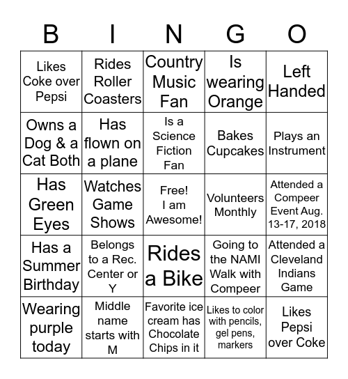 Compeer 2018 Summer Picnic Bingo Card
