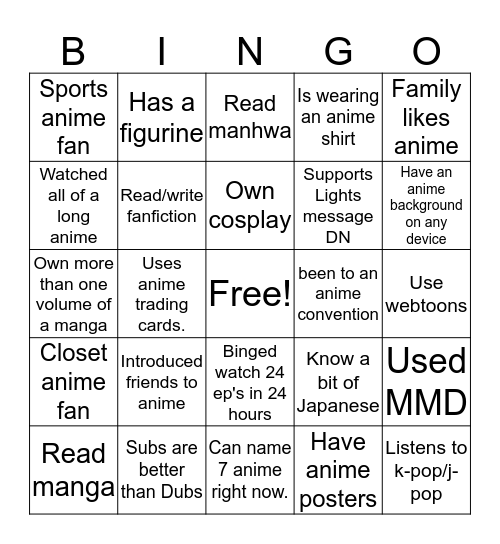 Untitled Bingo Card