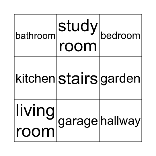 Parts of the house Bingo Card