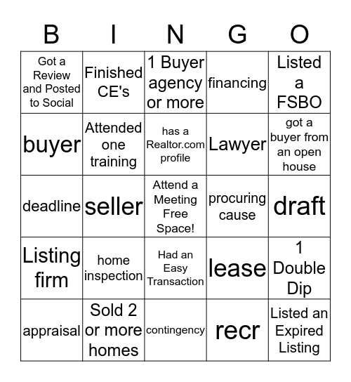 2018 Real Estate Bingo Card