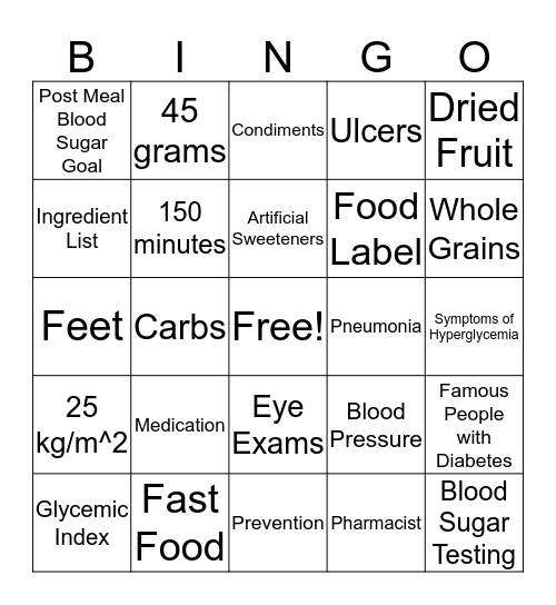 Diabetes Basics  Bingo Card
