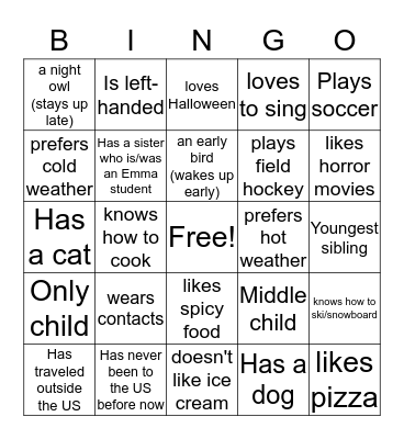 Opening Week - Get to know your hall! Bingo Card