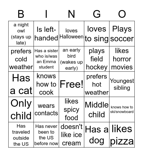 Opening Week - Get to know your hall! Bingo Card