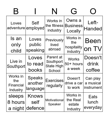 Networking Bingo  Bingo Card