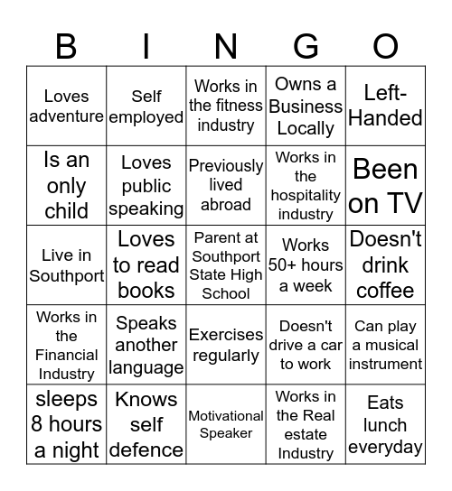 Networking Bingo  Bingo Card