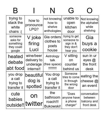 Poets HAUS Bingo Card