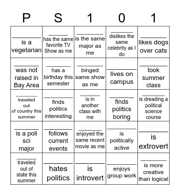 Your Name____________ Bingo Card