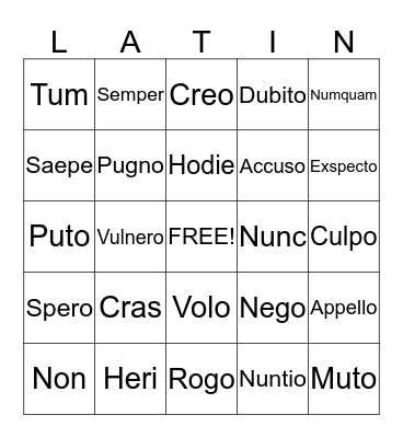 Latin Vocabulary Bingo Card