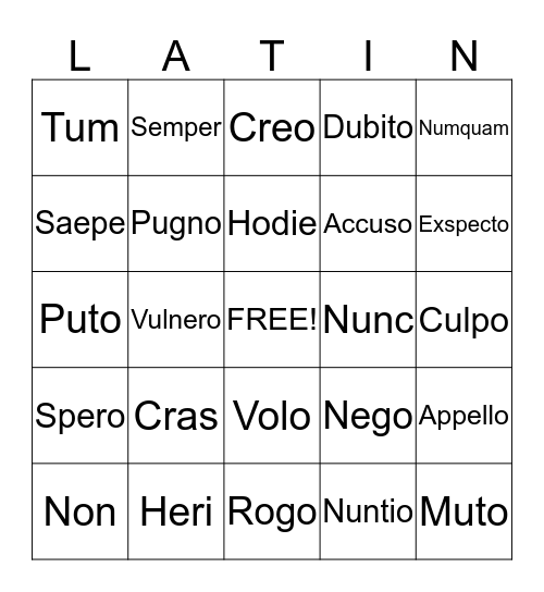 Latin Vocabulary Bingo Card