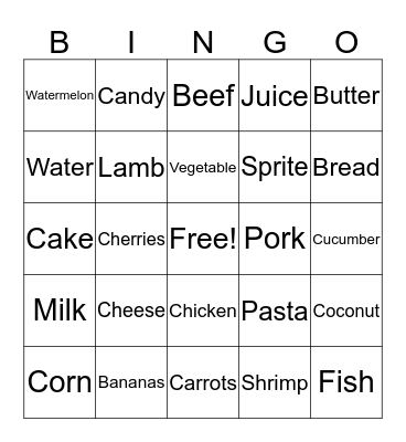 Food Bingo Card