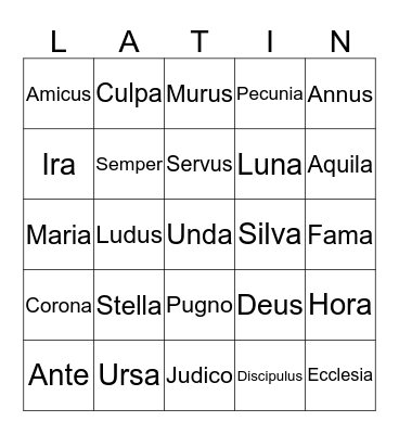 Latin Vocabulary Bingo Card