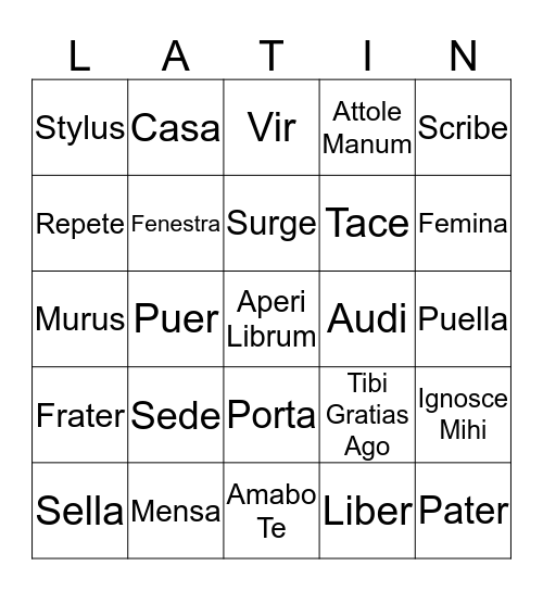 Latin Vocabulary Bingo Card