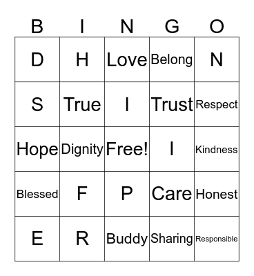 Values BINGO Game Bingo Card