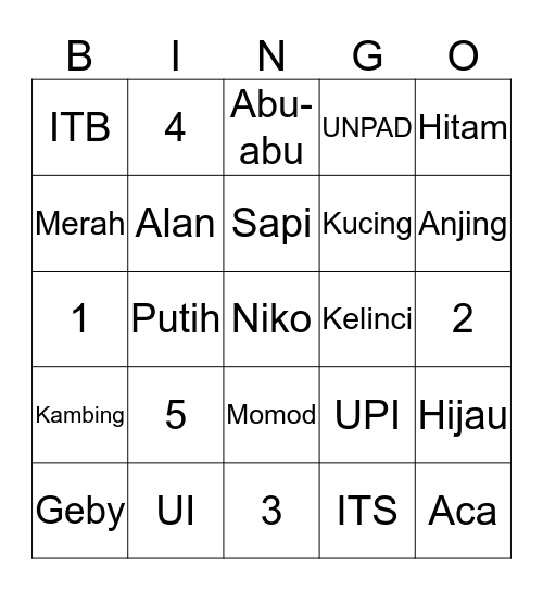 Niko si raja Bingo Card