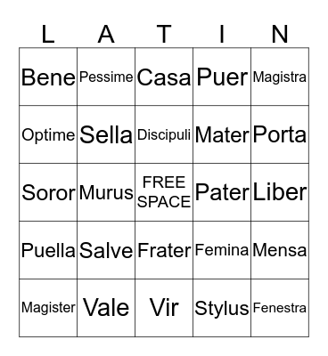 Latin Vocabulary Bingo Card