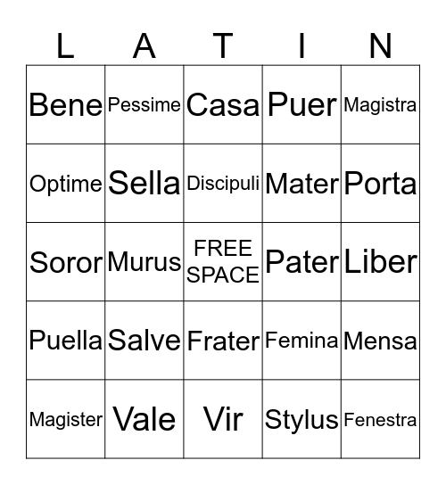 Latin Vocabulary Bingo Card