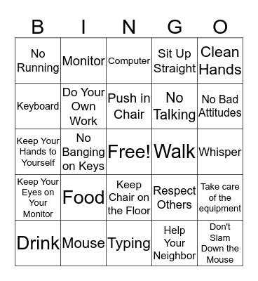 Computer Lab Rules 2 Bingo Card