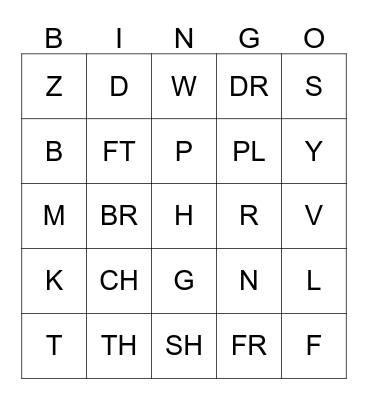 Consonant Bingo Card