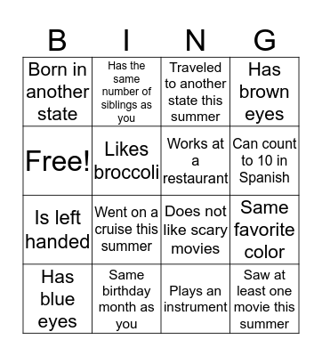 Icebreaker Bingo Card