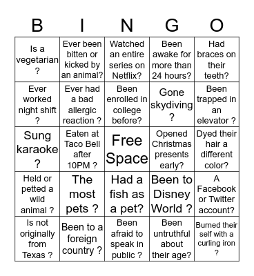 I Wonder Who ??? Bingo Card