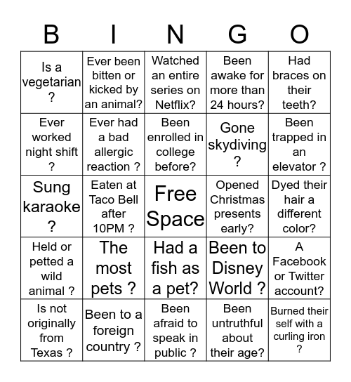 I Wonder Who ??? Bingo Card