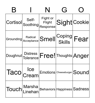 Distress Tolerance Bingo Card